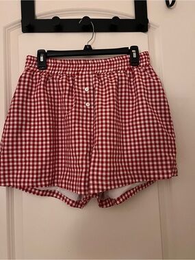 Red Gingham Elastic-Waist Women’s Shorts